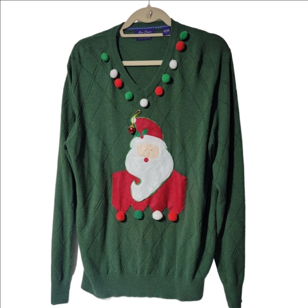 VINTAGE ALAN FLUSSER Cotton/ Cashmere Blend V-neck Sweater Handmade SANTA LARGE
